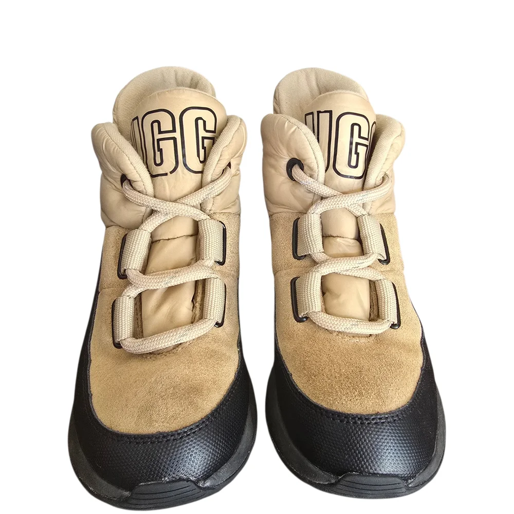 UGG Yose Lace Boots Beige Black Junior Suede-Trim Size 3